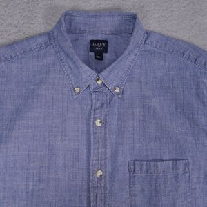 J Crew Shirt Mens Large Chambray Flex Button Down Short Sleeve Casual Pocket